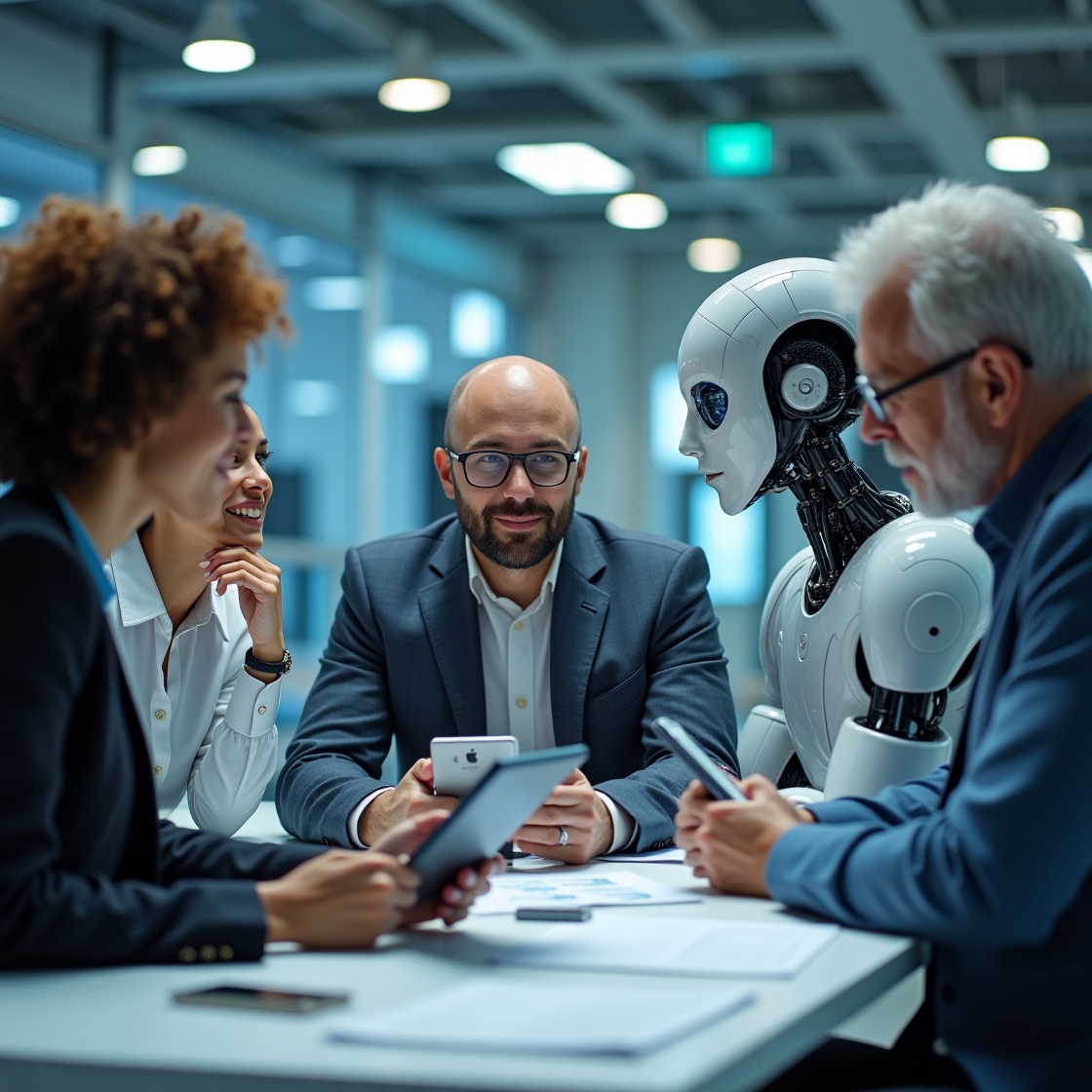 Human-Centric AI Illustration - Professional visualization of humans and AI working together in collaborative partnership